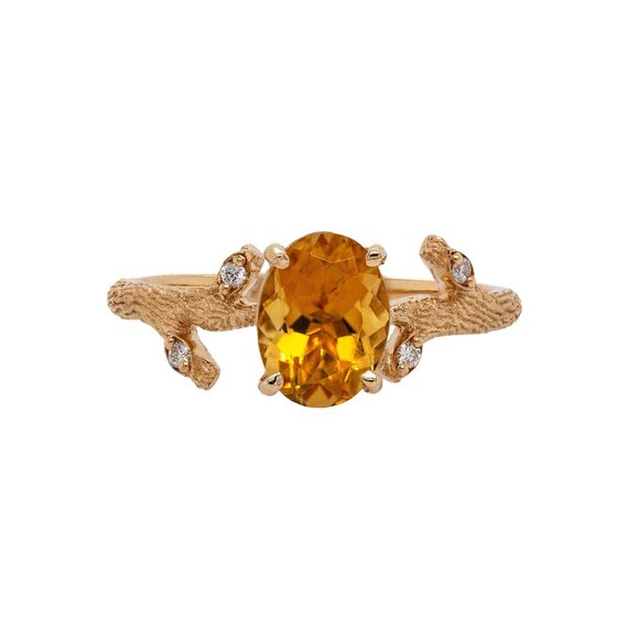 1.1cts Citrine Ring in 14K Solid Gold with Natural Diamond Accents - Picture 1 of 8